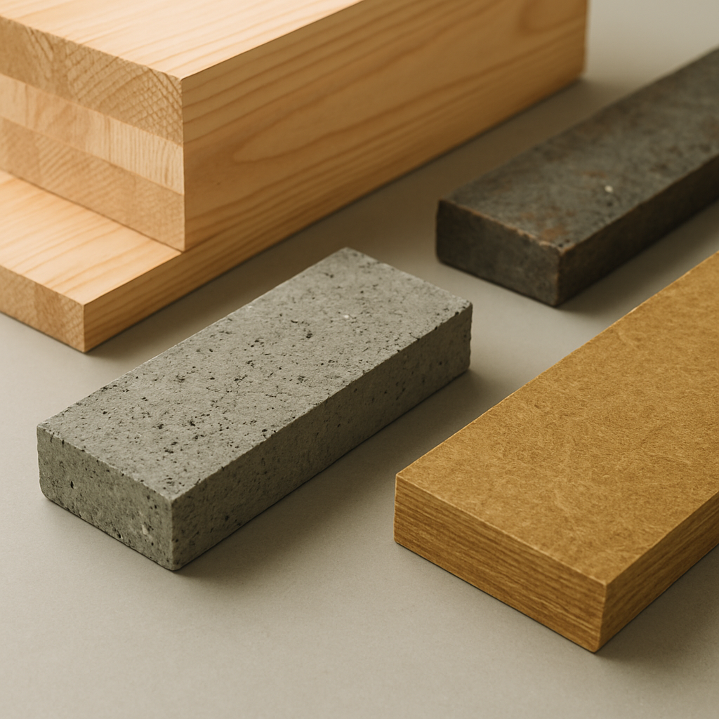 Sustainable construction materials including cross-laminated timber and low-carbon concrete