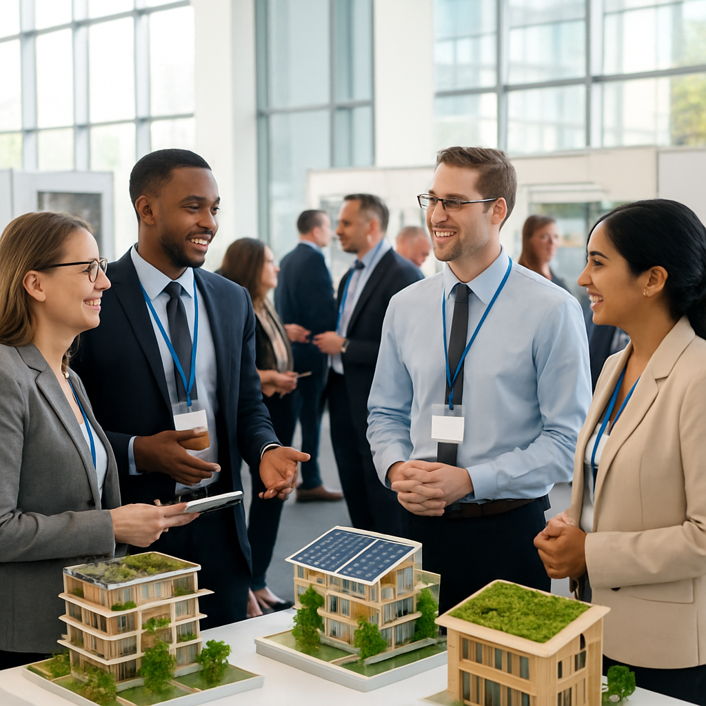 Delegates networking in the exhibition hall